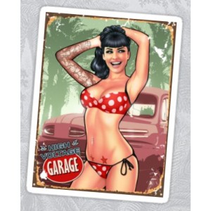 Sticker pinup tattoo girl sexy maillot rouge poids blanc fond ford f1 old Pinup 12