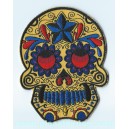 Patch ecusson skull dia de la muerte day of dead jaune croix fleurs