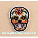 Patch ecusson skull dia de la muerte blanc day of dead sugar skull