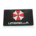 Sticker umbrella corporation logo rectangle fond noir badge 3d métal