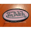 Patch ecusson von Dutch signature ovale gris bleu fond violine